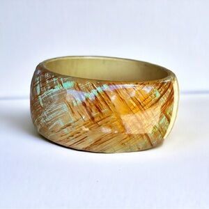 Chunky Tan Art Deco Acrylic Funky Bangle Bracelet Y2K Earrings Necklace Jewelry